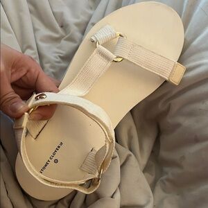 Stoney Clover Lane Cream Strappy Sandal with Gold Hardware